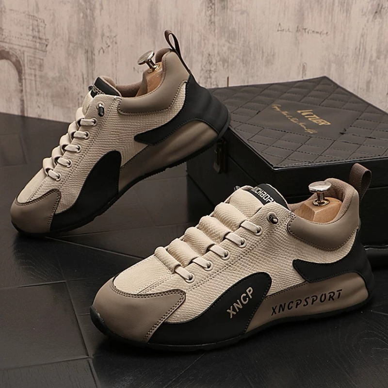 Men's Lace-Up Leather and Mesh Sport Sneakers