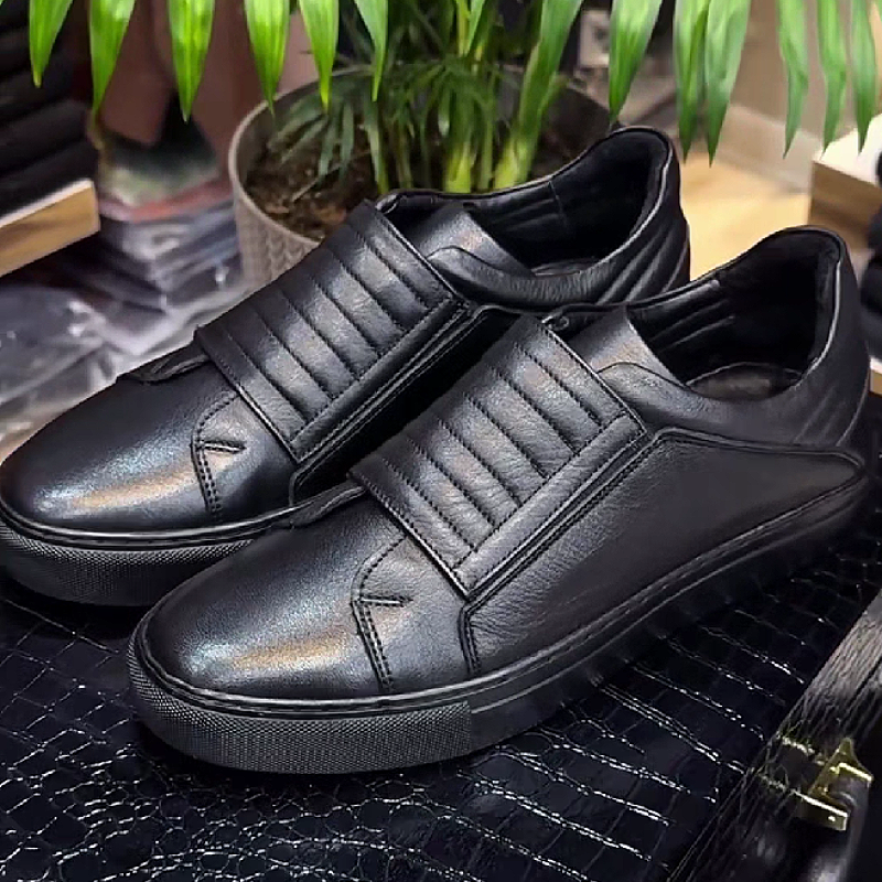 Black Slip On Leather Sneaker