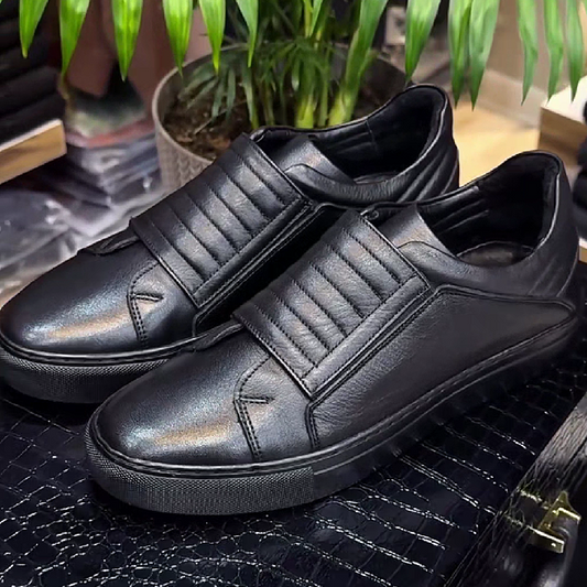 Black Slip On Leather Sneaker