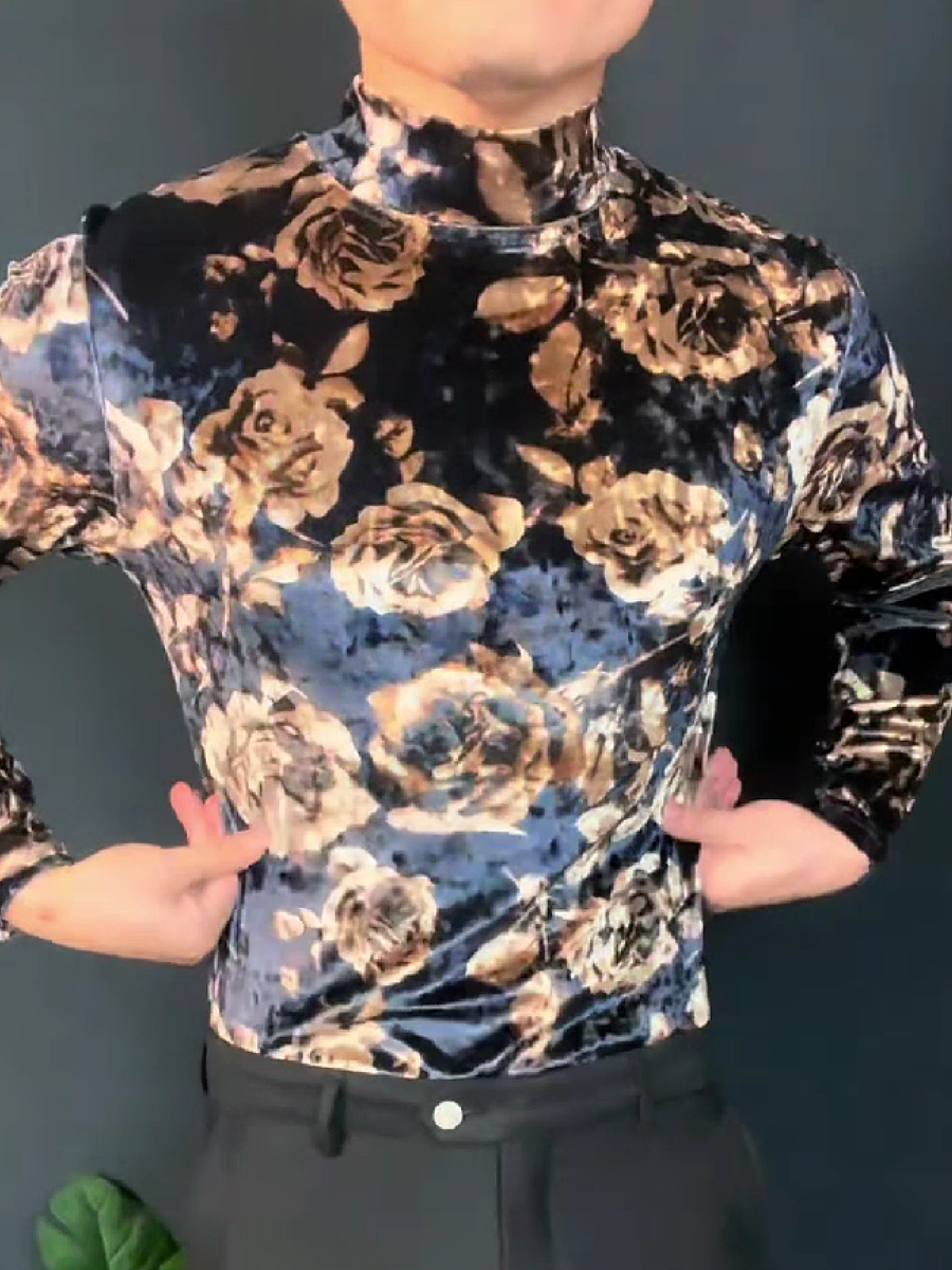 Floral Velvet Turtleneck Top