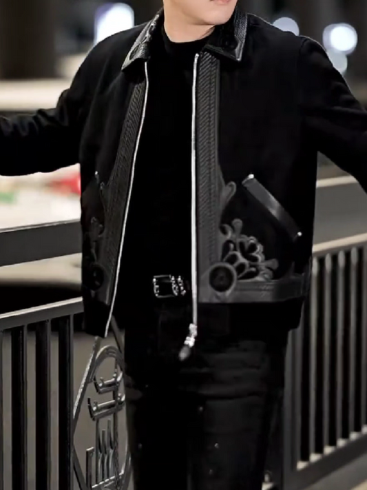 Decorative Panel Zip-Up Jacket