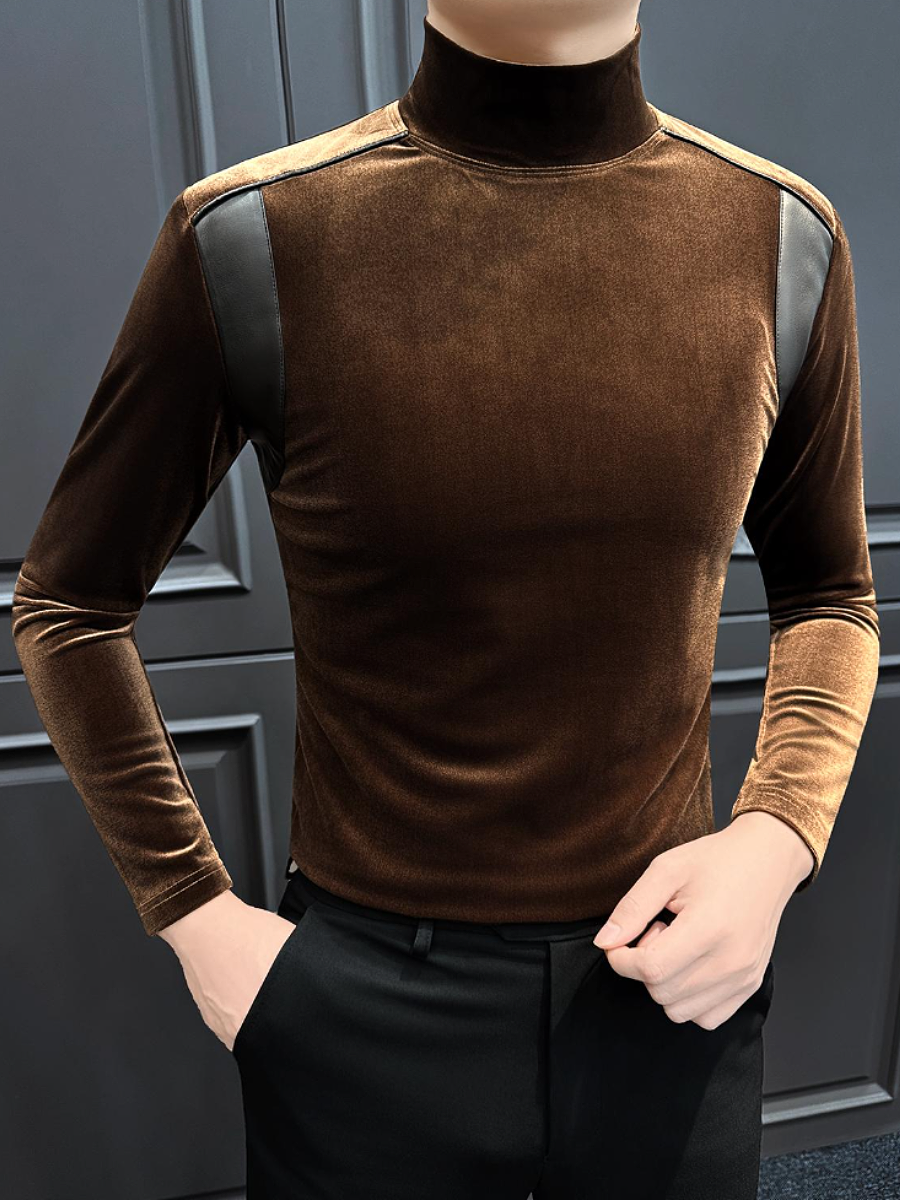Brown Velvet Turtleneck Top
