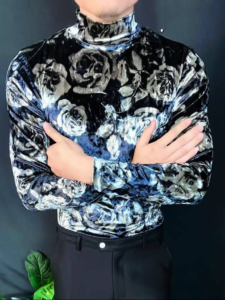 Floral Velvet Turtleneck Top