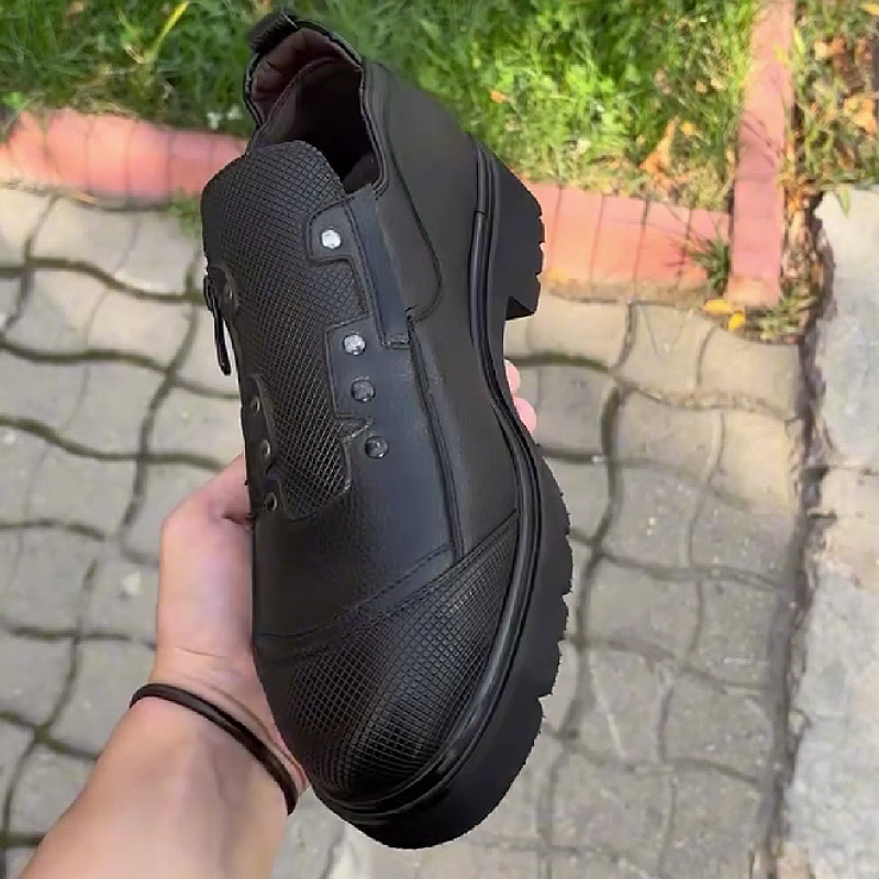 Men's Leather Slip-On Shoes with Side Zipper