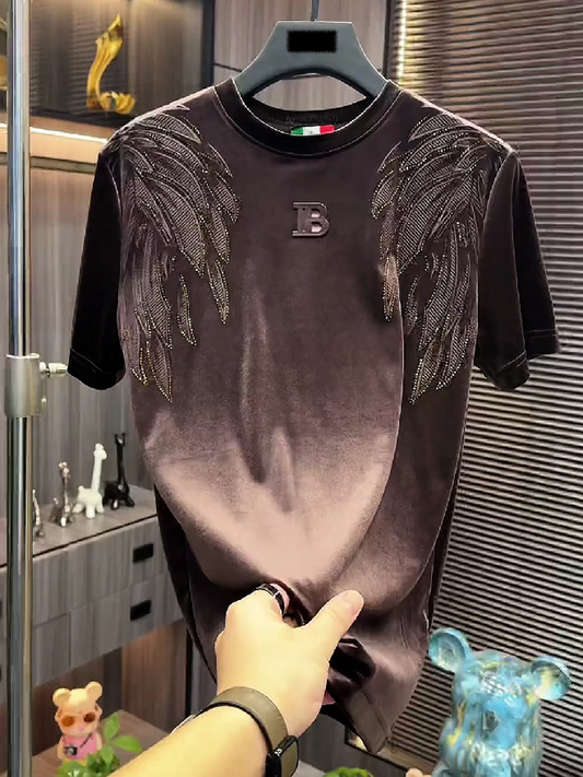 Men's Velvet Rhinestone Wing T-Shirt