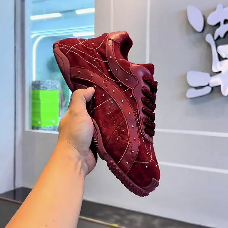 Red Pearl Stitched Sneaker