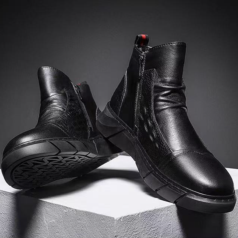 Men's Croc-Embossed Leather Boots with Elastic Side Panels