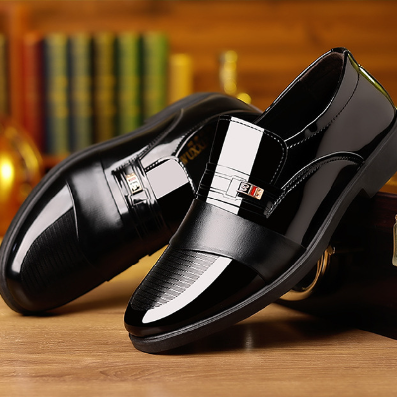 Formal Leather Loafers with Striped Buckle Design