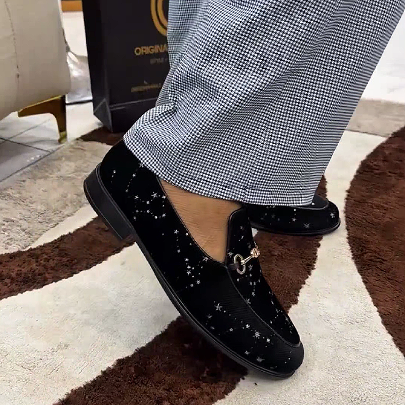 Men's Embellished Slip-On Dress Loafers with Buckle