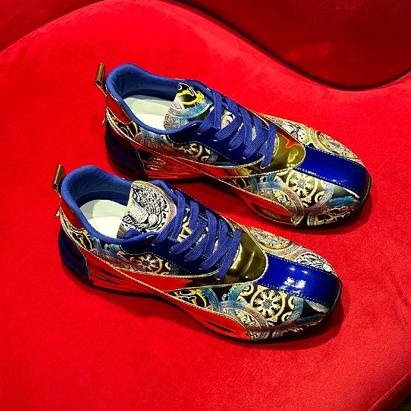 Men's Embroidered Lace-Up Casual Sneakers with Pattern