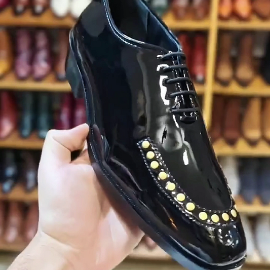 Men's Glossy Leather Lace-Up Wingtip Dress Shoes