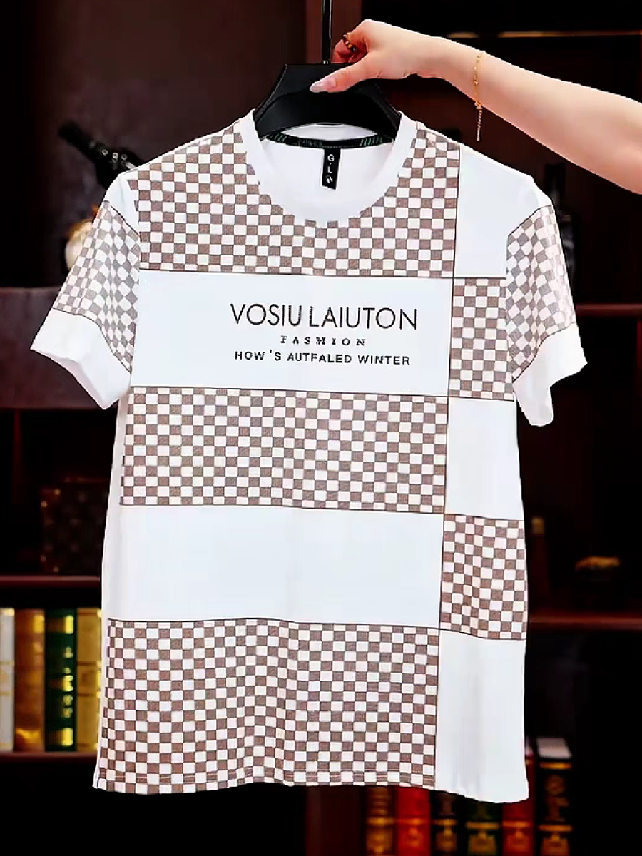 Men's Checkered Pattern Short Sleeve T-Shirt