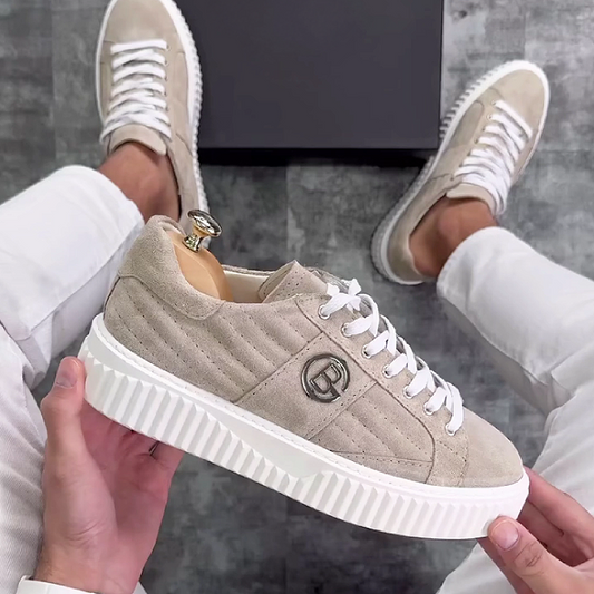 Men's Suede Lace-Up Casual Sneakers with Logo