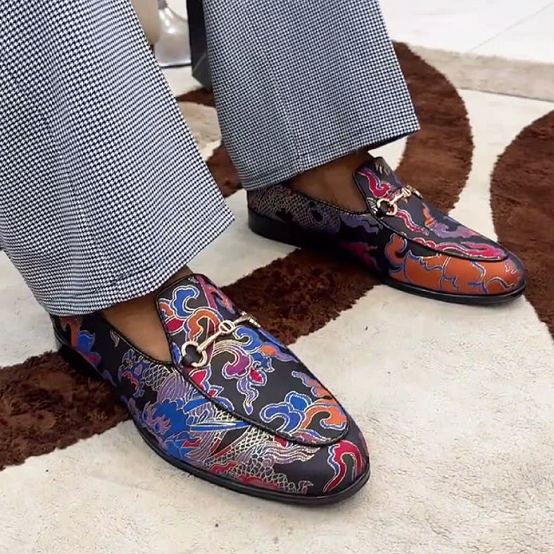 Men's Patterned Leather Slip-On Dress Loafers