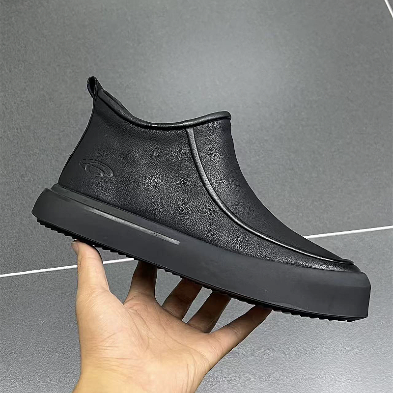 Black Leather Slip On Boot