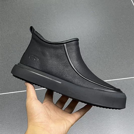 Black Leather Slip On Boot