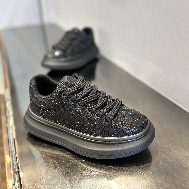 Shiny Black Crystal Sneakers