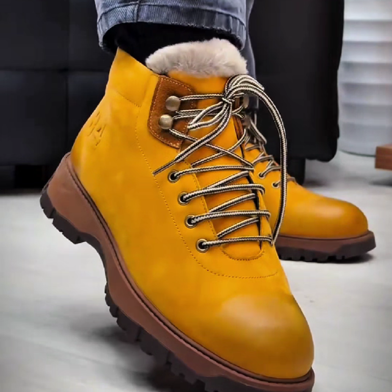 Yellow Lace Up Winter Boot