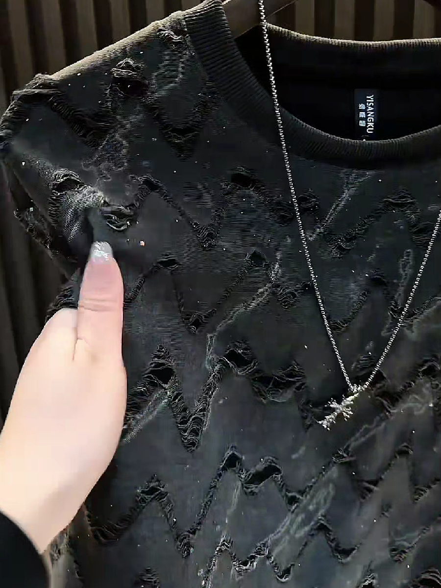 Men's Black Distressed T-Shirt Top