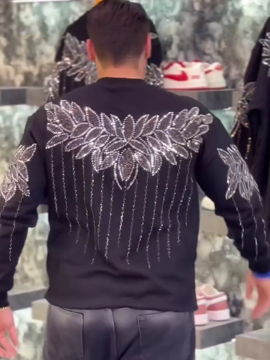 Crystal Embellished Floral Crewneck Sweatshirt