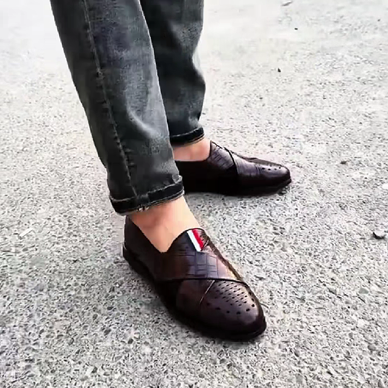 Men's Brown Leather Cross Strap Sandals