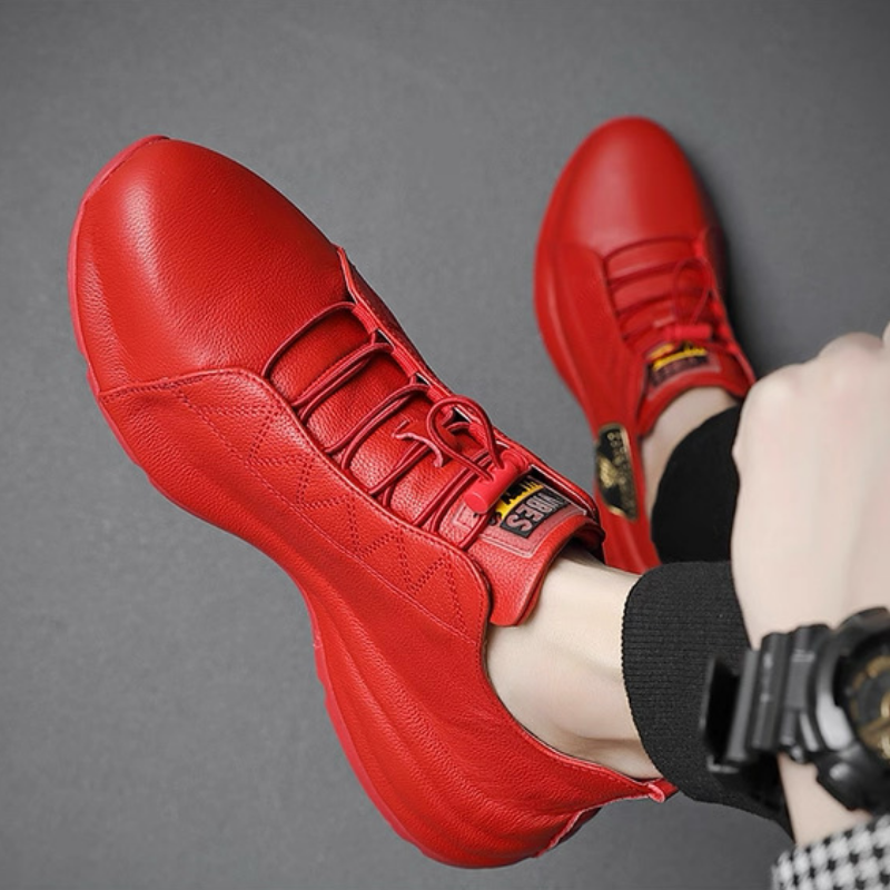 Men's Leather Lace-Up Casual Shoes with Embossed Logo