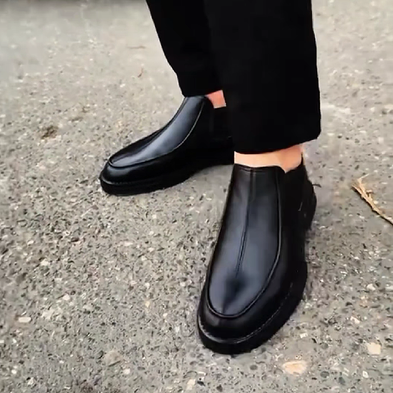 Black Leather Slip-On Boot