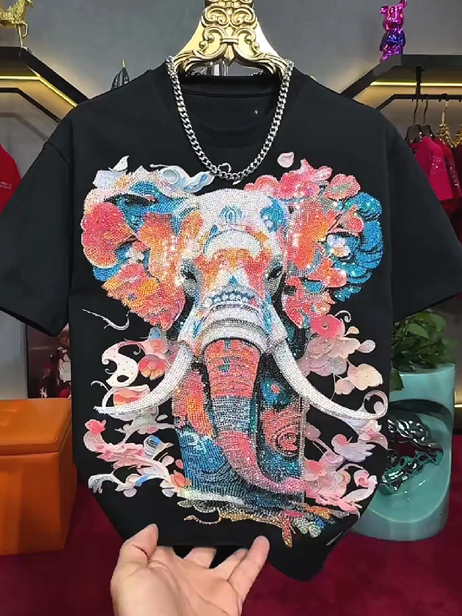Rhinestone Elephant Print Tee