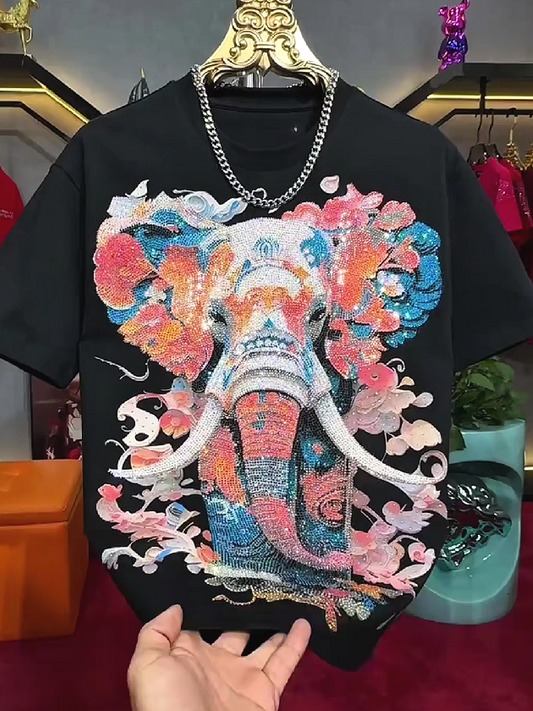 Rhinestone Elephant Print Tee