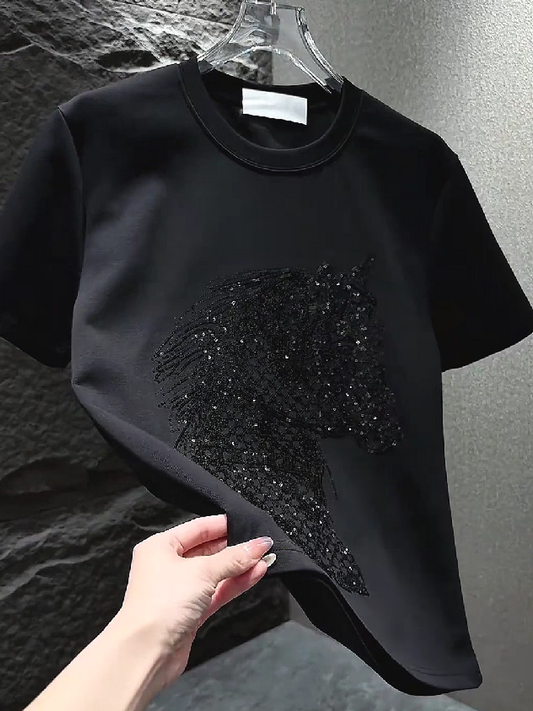 Sequin Horse Print Tee