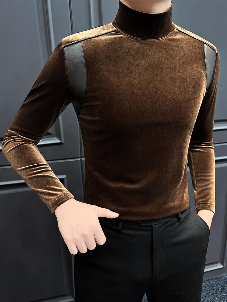 Brown Velvet Turtleneck Top