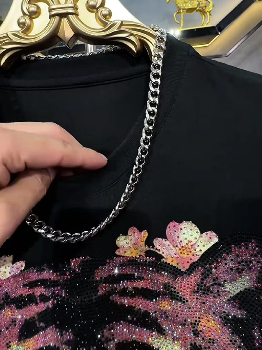 Men's Rhinestone Tiger Head Graphic T-Shirt