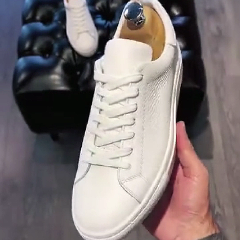 White Leather Round Toe Sneaker
