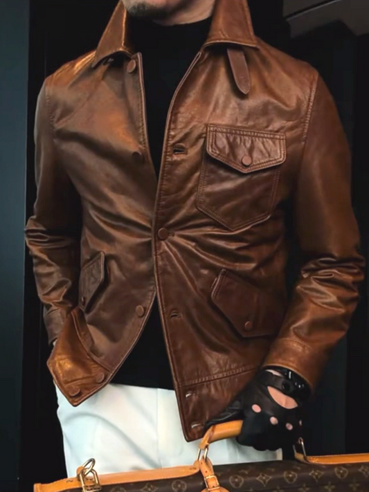Classic Buttoned Leather Jacket