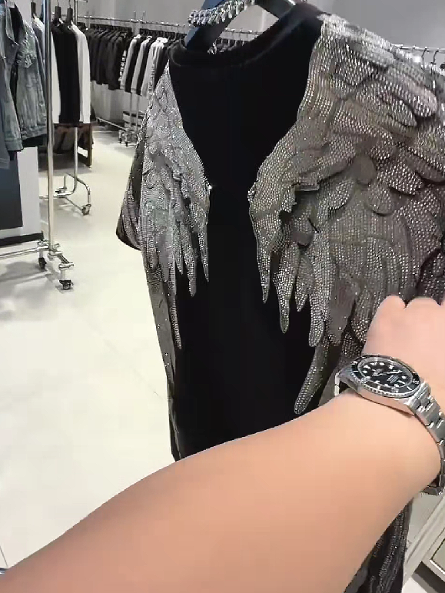 Men's Rhinestone Angel Wings Short Sleeve T-Shirt