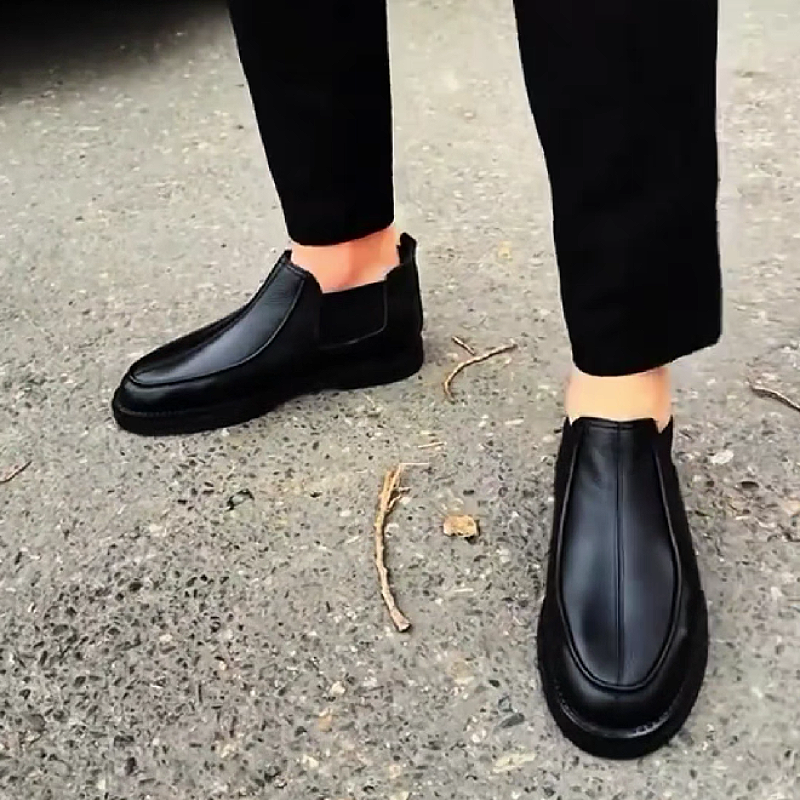 Black Leather Slip-On Boot