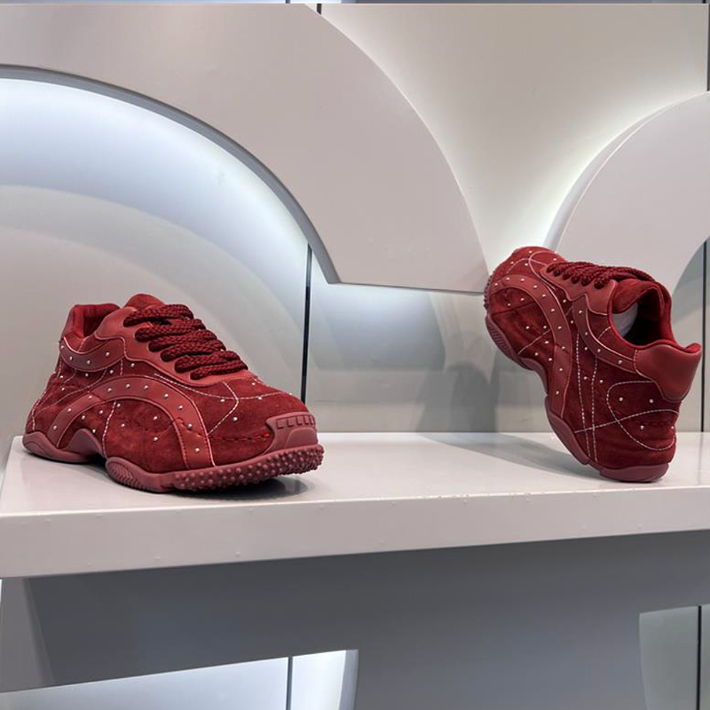 Red Pearl Stitched Sneaker