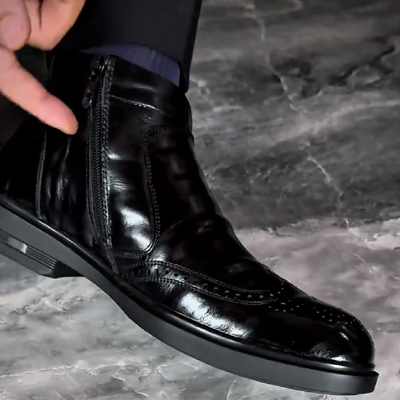 Black Brogue Leather Boot