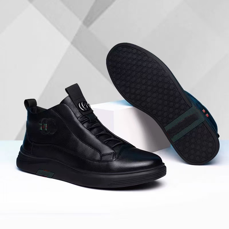 Pure Black Genuine Leather Lace-up Shoes