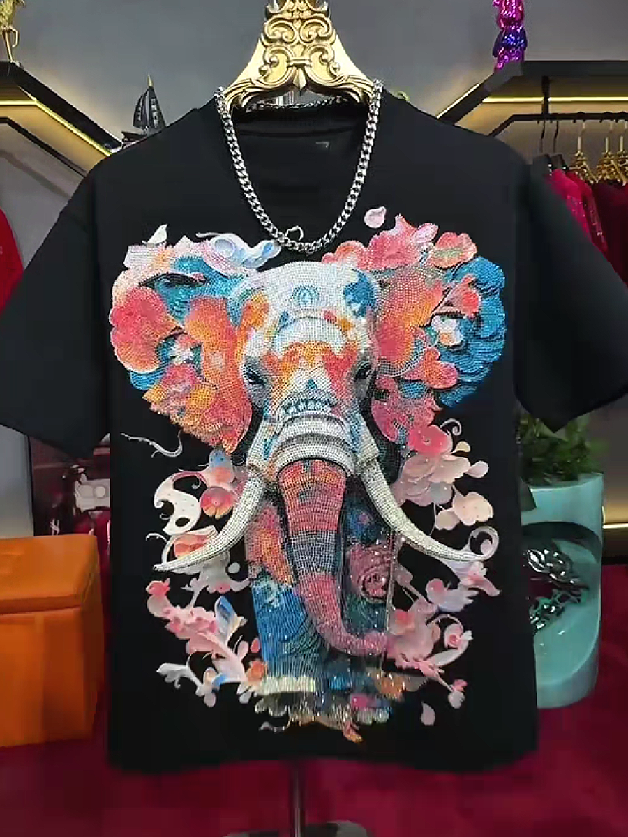 Rhinestone Elephant Print Tee