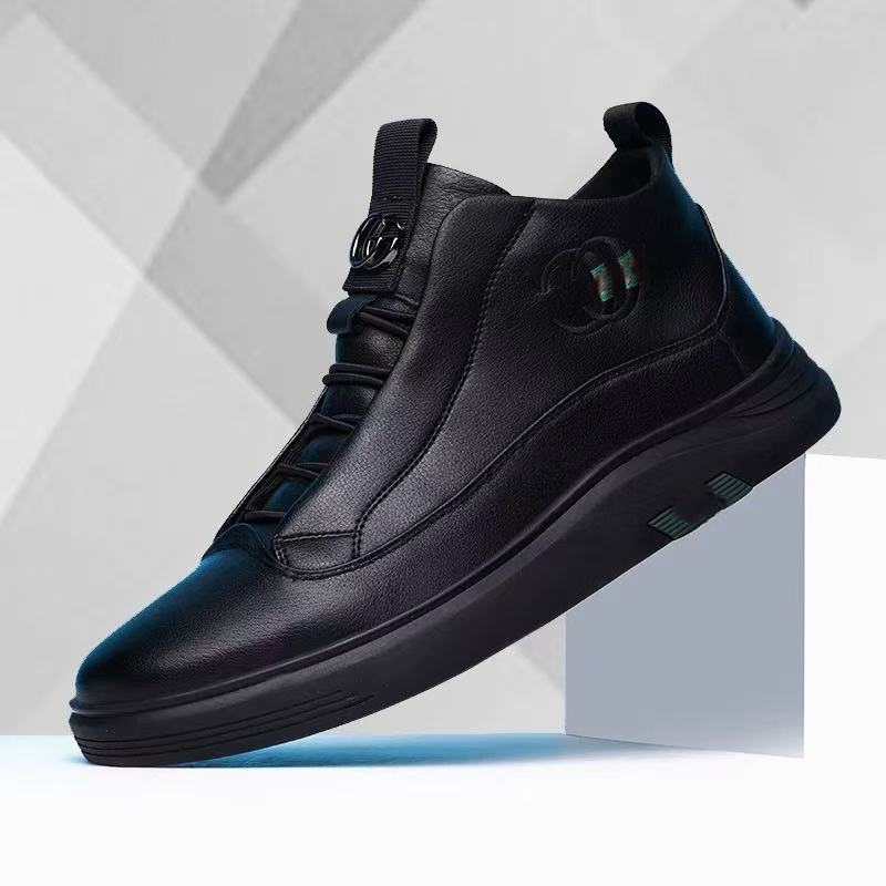 Pure Black Genuine Leather Lace-up Shoes