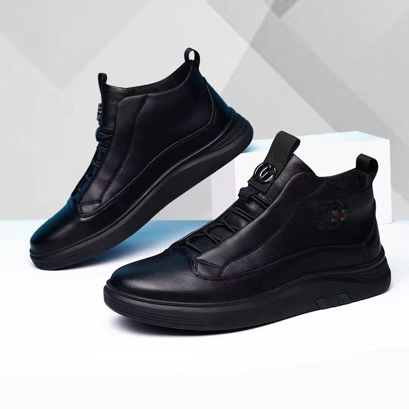 Pure Black Genuine Leather Lace-up Shoes