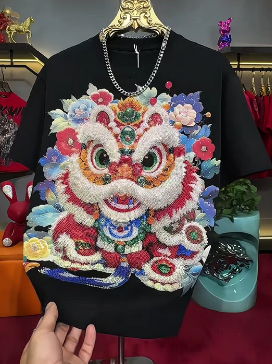 Rhinestone Lion Print Tee